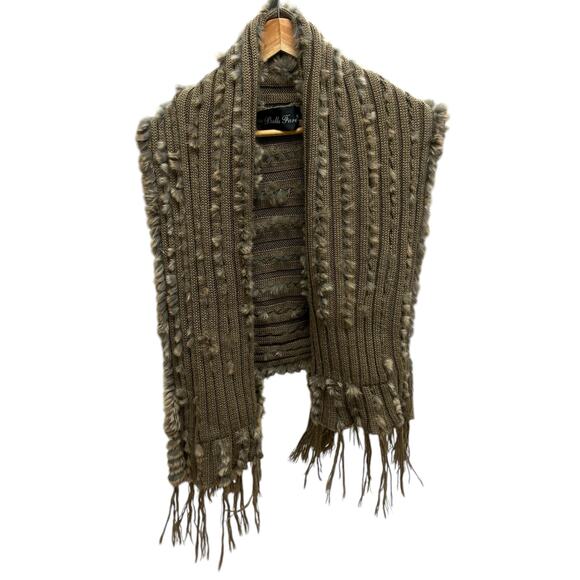 Belle Fare Rabbit Fur Knit Fringe Vest Shawl Wrap Boho Cozy Winter Layer - Picture 1 of 8